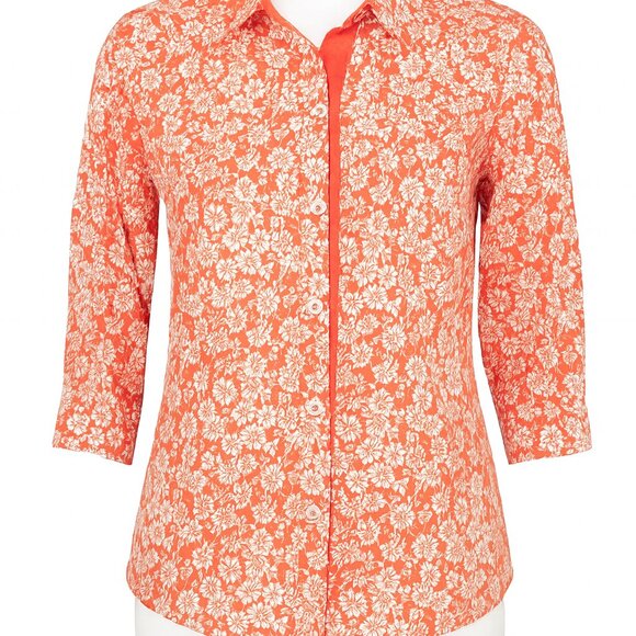Alfred Dunner Tops - Alfred Dunner Orange White Floral Button Down Blouse Size 14 3/4 Sleeve